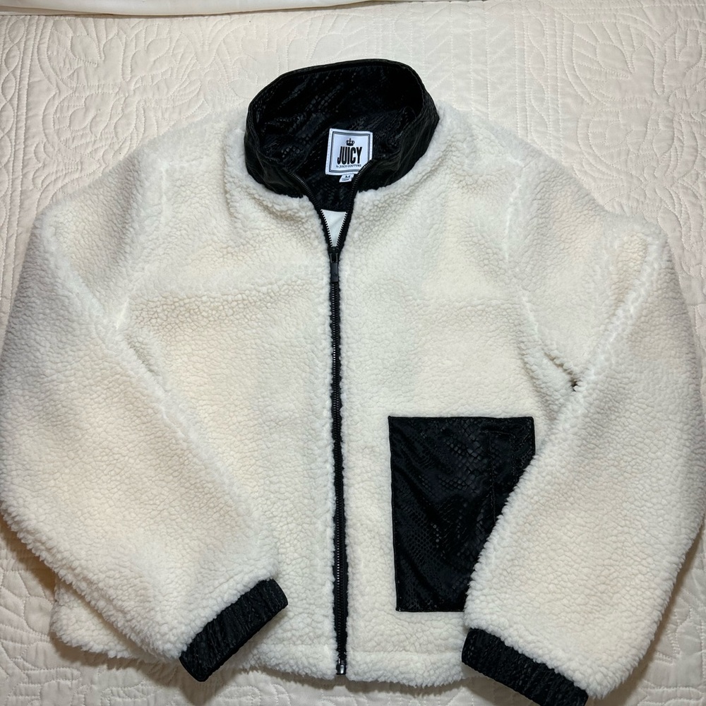 Juicy By Juicy Couture Pebble White Sherpa Jacket Zip Up with Pocket Size M
